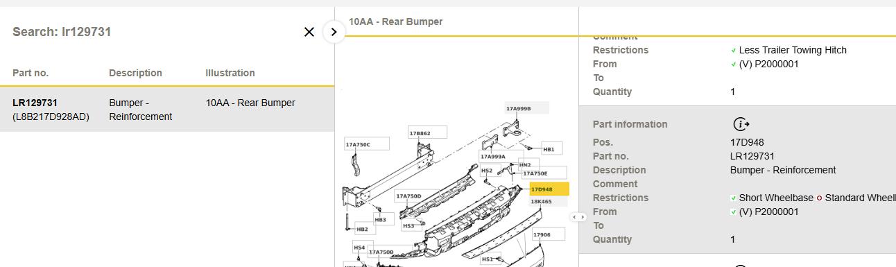 View Auto part Rear Bumper Reinforcement Land Rover Defender 2024